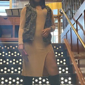 SHEIN Large Tan Ribbed Midi Dress